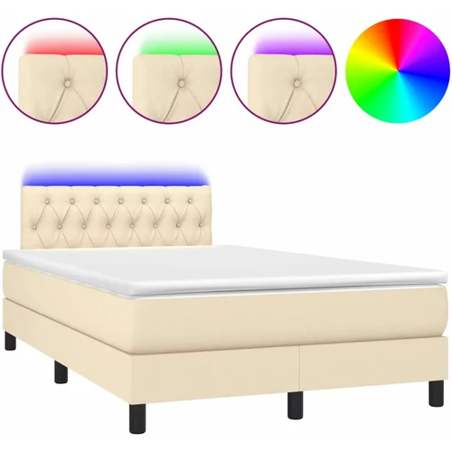 vidaXL Box spring postelja z vzmetnico LED krem 120x200 cm blago, (20726398)