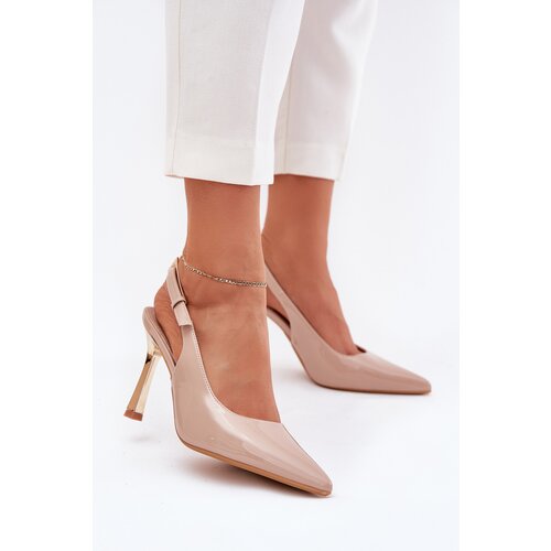 Boto Patented High Heels With Open Back And Pointed Toes Beige Rivori Cene