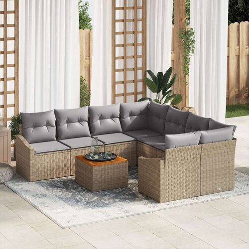  9-dijelni vrtni sofa set s jastučićima bež poli ratan akacija Slike