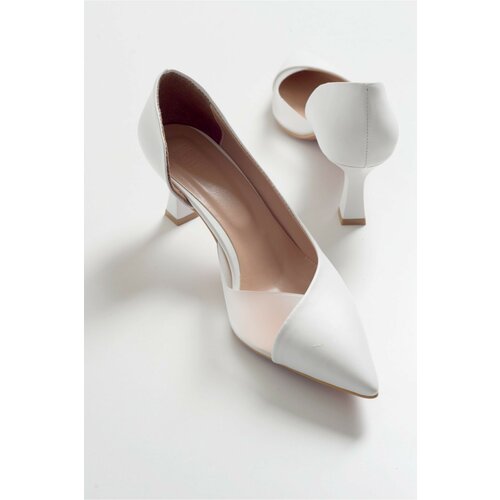 LuviShoes 353 White Skin Heels Women's Shoes Slike