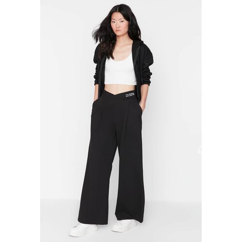 Trendyol Black Print Detailed Wide Leg Knitted Trousers Slike