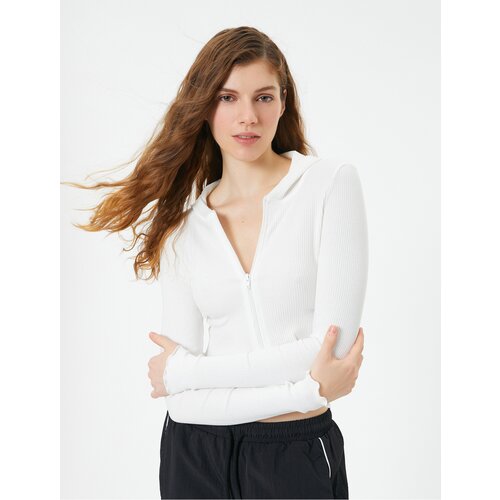 Koton Crop Hooded Cardigan Zipper Long Sleeve Slim Fit Camisole Slike
