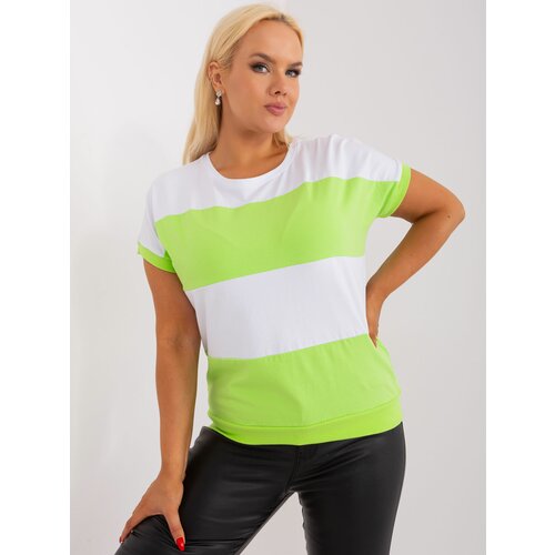 Fashion Hunters White and light green basic plus size ribbed blouse Slike