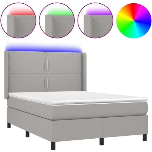  Box spring s madracem LED svjetlosivi 140x190 cm tkanina Slike