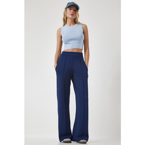  Women&amp;#039;s Navy Blue High Waist Scuba Palazzo Trousers Slike