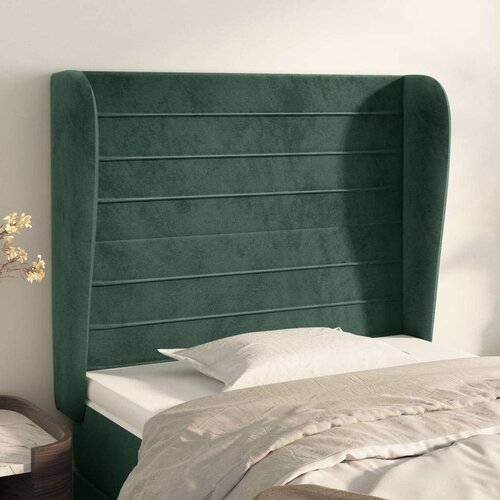  Vzglavje z u&amp;scaron;esi temno zeleno 103x23x118/128 cm žamet Slike