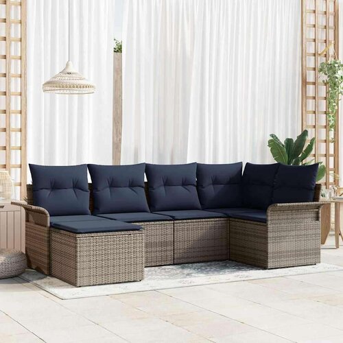  Vrtna sedežna garnitura z blazino 6 pcs Siva Poly ratan, (5000022247) Cene