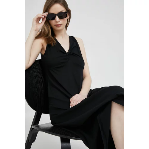 Deha Pamučna haljina boja: crna, midi, širi se prema dolje