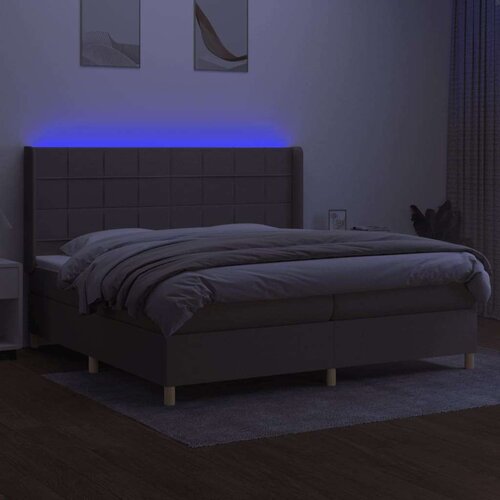  Krevet box spring s madracem LED smeđesivi 200x200 cm tkanina Slike