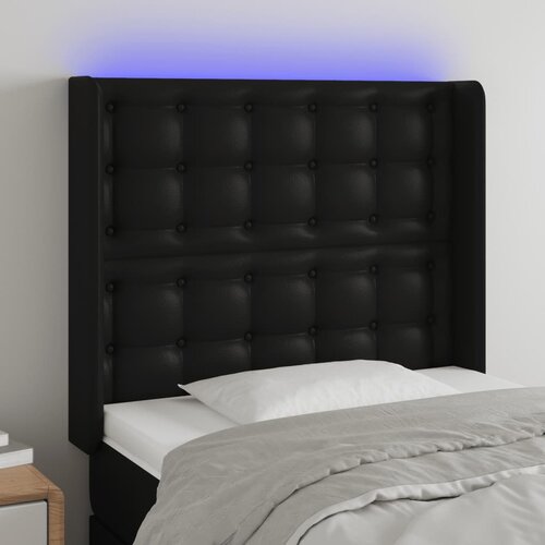 The Living Store LED posteljno vzglavje črno 93x16x118/128 cm umetno usnje - LED Vzglavje, (21659728) Cene