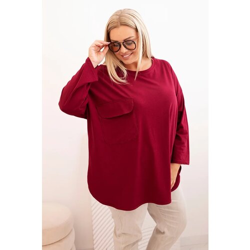 Kesi Włoski Plus Size women&amp;#039;s blouse with cotton, featuring a pocket and rolled-up sleeves burgundy Slike