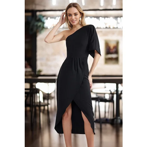 Trendyol Black Waist Drop/Skater Midi Woven Dress