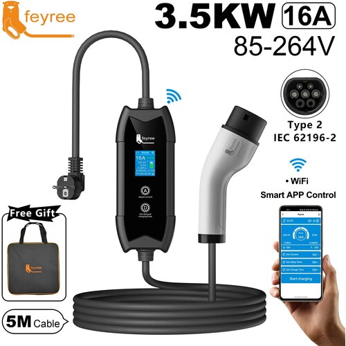 Feyree Type 2 EV polnilec, 16A kapaciteta polnjenja, pametna APP kontrola, APP- EU Schuko vtič, TYPE2, (5000157647) Slike