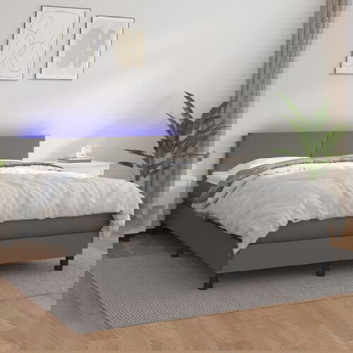 VidaXL Box spring postelja z vzmetnico LED siva 140x190cm umetno usnje Slike