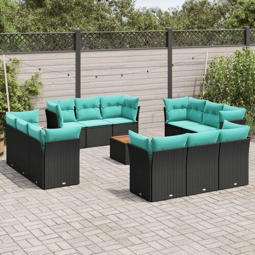  Vrtna garnitura - 13-dijelni set vrtnih sofa s jastucima poliratan crni - Crna 1 Cijene