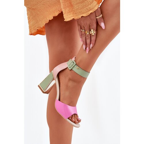 EVENTO Elegant Women&amp;#039;s Heeled Sandals Pink-Green Rosazara Slike