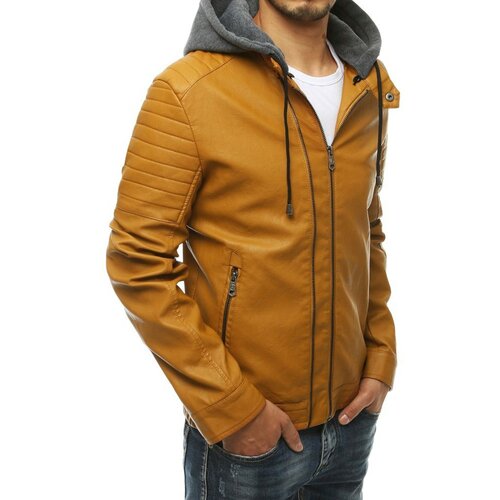 DStreet Men's khaki leather jacket TX3768 Cene