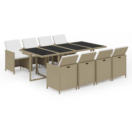  9-dijelni vrtni blagovaonski set od poliratana s jastucima bež 219 cm table length Slike