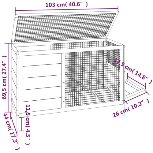  Kavez za zečeve smeđi 103 x 44 x 69,5 cm od masivne borovine Slike