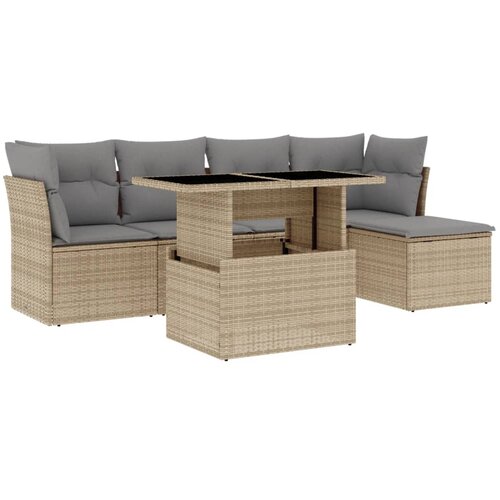  6-dijelni set vrtnih sofa s jastucima bež od poliratana 100 x 55 x 73 cm Slike