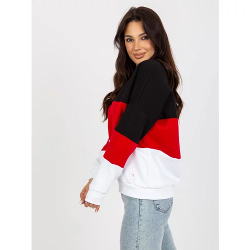 Fashion Hunters Basic white and red sweatshirt with a V-neck