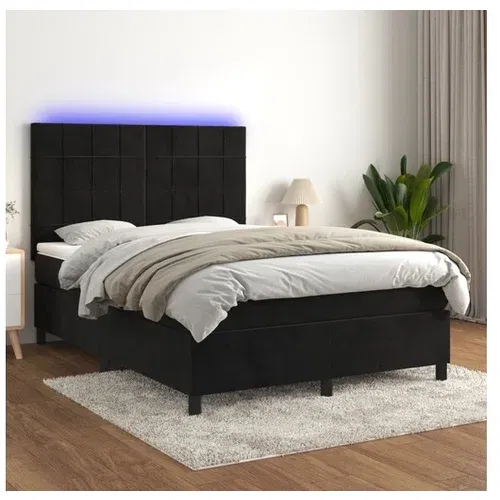  Box spring postelja z vzmetnico LED črna 140x190 cm žamet