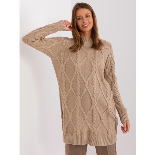 Fashion Hunters Dark beige sweater with cables Slike