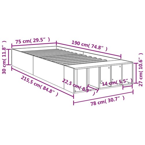  Okvir za krevet crni 75 x 190 cm od konstruiranog drva Slike