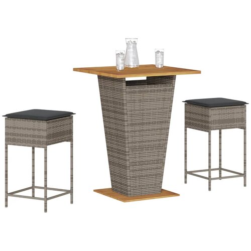  3-dijelni vrtni barski set od poliratana s jastucima sivi Siva 80 x 80 x 110 cm Cene