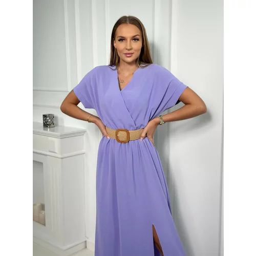 Kesi Long dress with a decorative belt of purple color
