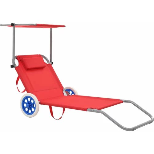 vidaXL Zložljiv ležalnik s streho in kolesi jeklo rdeč, (20662325)