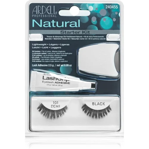 Ardell Natural Demi 101 nijansa Black darovni set umjetne trepavice Demi Wispies 101 1 pár + ljepilo za umjetne trepavice 2,5 g + aplikator