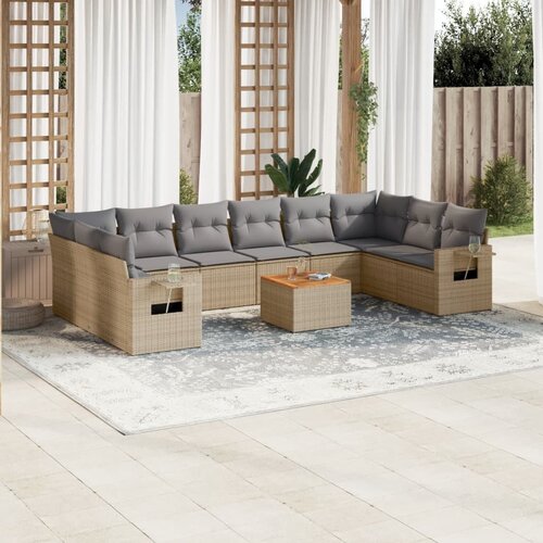 vidaXL 11-dijelni set vrtnih sofa od poliratana s jastucima bež Cijene