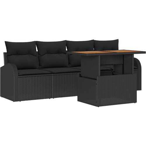 vidaXL Set vrtnih sofa od 5 dijelova s jastučićima Crni poli ratan, Dvosjed vrtna sofa s pohranom i jastučićima Crni poli ratan Cijene