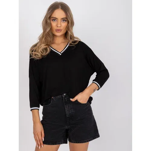 Fashion Hunters Black loose casual blouse with 3/4 sleeves