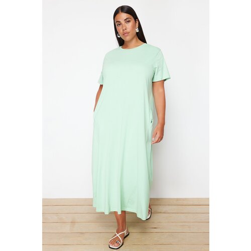 Trendyol Curve Mint Midi Knitted T-shirt Dress Slike