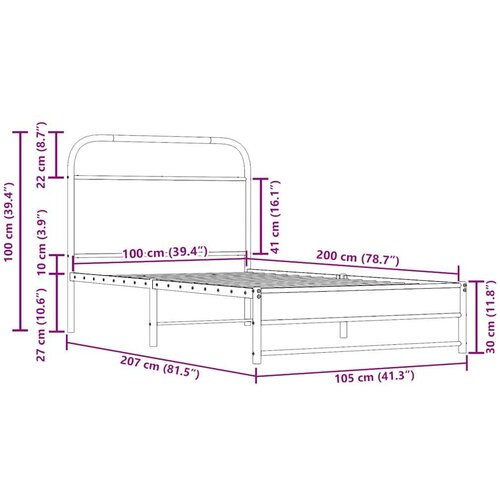 VidaXL Okvir kreveta bez madraca dimljena boja hrasta 100x200cm drveni Slike