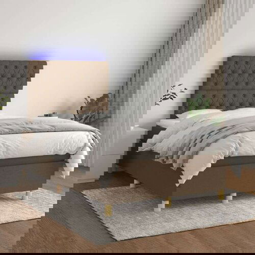  Krevet box spring s madracem LED tamnosmeđi 120x200 cm tkanina Cene