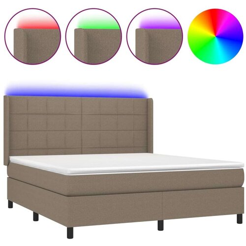  Box spring s madracem LED smeđesivi 180x200 cm tkanina Slike