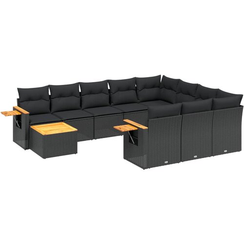  11-dijelni set vrtnih sofa od poliratana s jastucima crni Crna 85 x 62 x 69 cm Slike