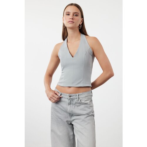 Trendyol Gray Halter Neck Woven Blouse Slike