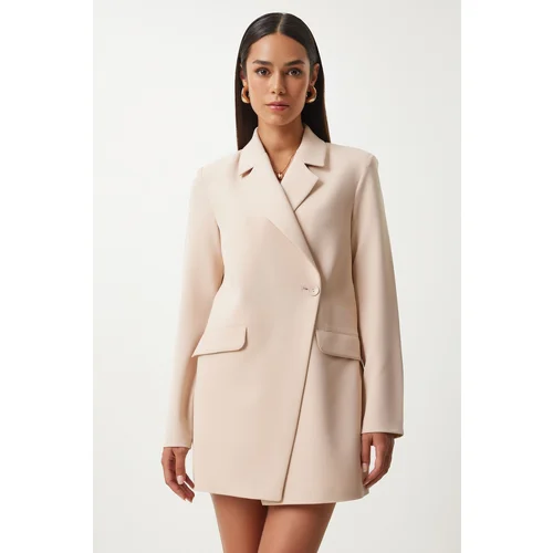 Happiness İstanbul Women's Cream Double Breasted Collar Boyfriend Dress Jacket