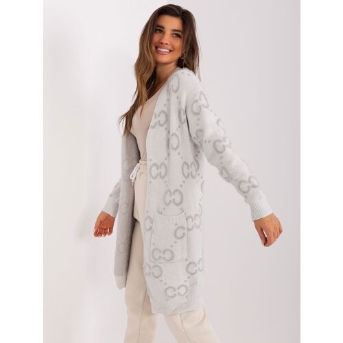 Fashion Hunters Light grey patterned cardigan with pockets Slike