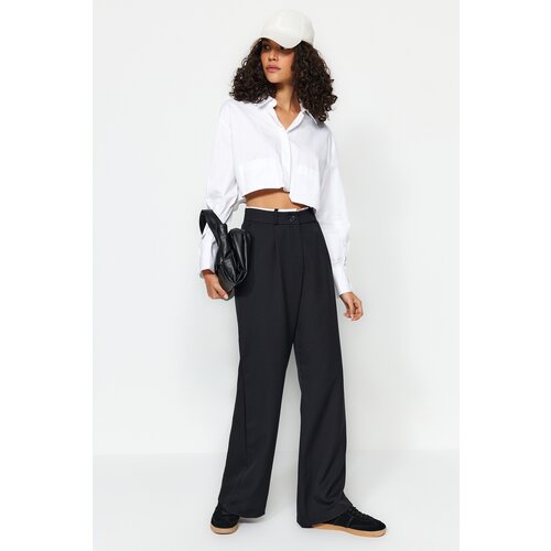 Trendyol Black Woven Belt Detailed Trousers Slike