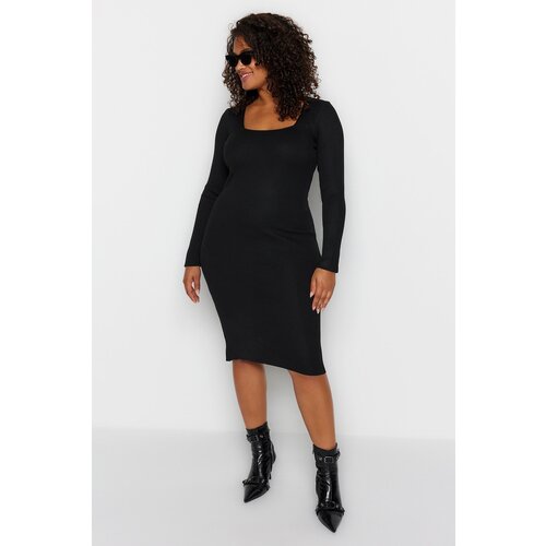 Trendyol Curve Black Square Neck Fitted Knitwear Dress Cene