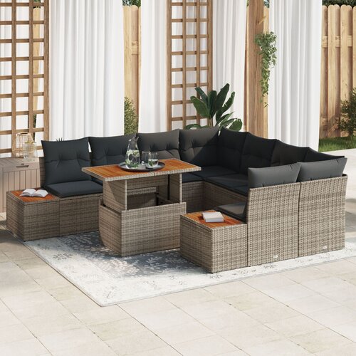 VidaXL set vrtnih sofa Set od 9 Siva Ratan i drvo Set vrtnih sofa Slike