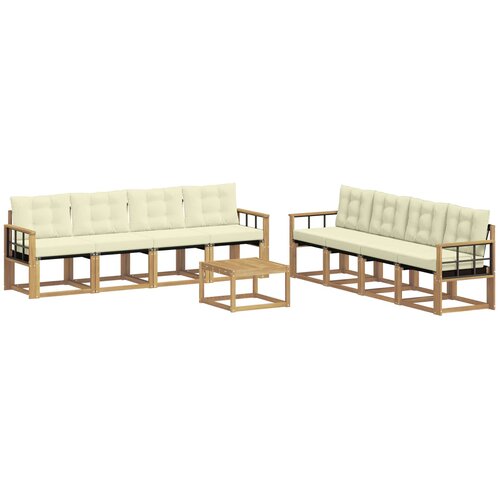 vidaXL Zunanja garnitura za sedenje z blazino 9 pcs Bela in krem, (5000270632) Cene