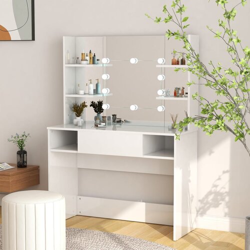 VidaXL Stolić za &amp;scaron;minkanje LED 100 x 40 x 135 cm MDF sjajni bijeli Slike