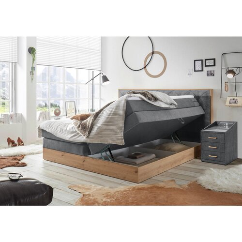 Esposa POSTELJA BOXSPRING 180 cm x 200 cm , tekstil, leseni material siva, naravne barve Slike