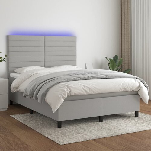 The Living Store Box spring postelja z vzmetnico LED svetlo siva 140x190cm blago - Box Spring Postelja, (21516598) Slike